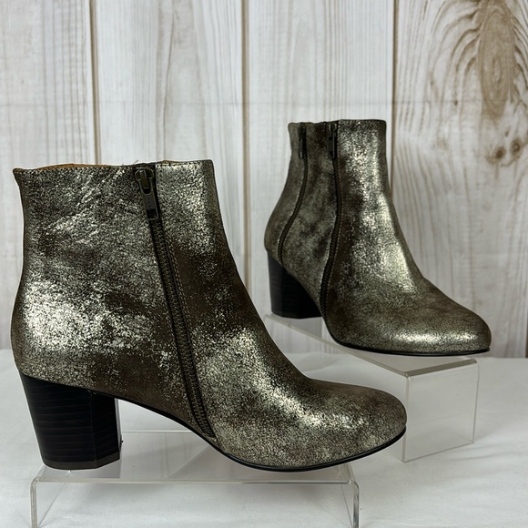 Kenneth Cole Ankle Boots Distressed Brown Silver Metallic Chunky Heel Size 8.5 - Picture 2 of 16